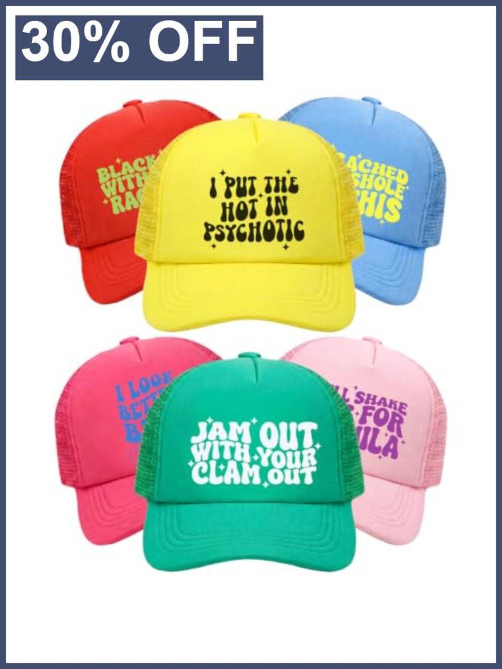 6 Pack Girls Trip Trucker Hats Polyester Snapback Mesh Back